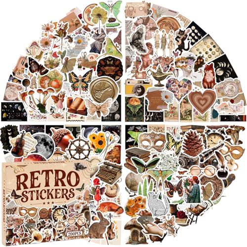 200 PCS Vintage Aesthetic Stickers for Scrapbook Water Bottle Journal Laptop, Waterproof Vinyl Stickers for Junk Journal Supplies, DIY Crafts for Teens Adults - with Retro Theme Gifts Box - style: 200 PCS Vintage Aesthetic Stickers - With Gifts Box