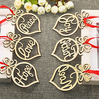 Bememo 18 Pcs Wooden Hollow Christmas Ornaments Religious Letter Decor