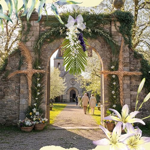 Cinnvoice Palm Sunday Wreath Artificial Front Door Wreath - style: Palm Sunday
