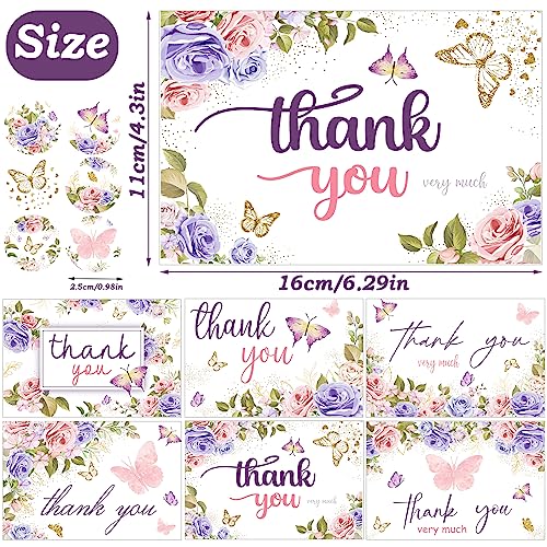 60 Pieces Butterfly Floral Baby Shower Thank You Cards,Purple Thank You Cards Includes 30 Pieces Envelopes and 30 Pieces Blank Butterfly Cards with Stickers for Wedding Baby Shower Graduation Bridal - color: butterfly