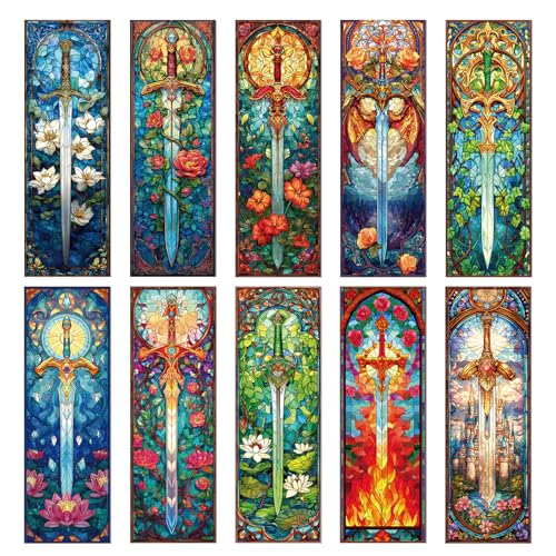 Wxiben Stained Glass Sword Bookmarks - 100 Pcs Cool Fantasy Bookmark Unique Sword Flower Book Marks Book Markers Page Clip GIFS for Women Men Teens Students Teacher Reading Bookworm Bookish - color: Stained Glass Sword