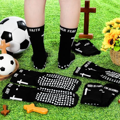 Chicingyou 6 Pairs Cross Grip Soccer Socks Religion Crew Socks - color: Black