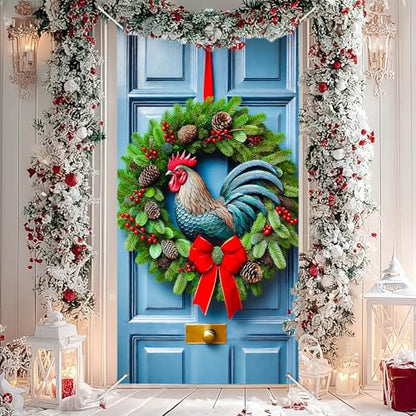 BlissYard Easter Door Cover 35x71 Inch Religious Cross Wreath White Lilies Greenery Spring Home Decor Christian Holiday Seasonal Welcome Entryway Decoration