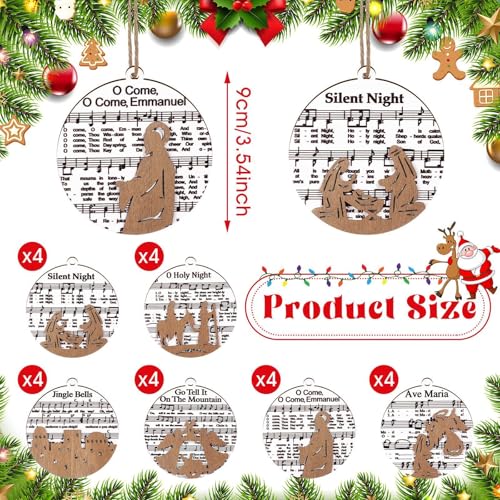 Shellwei 24 Pcs Christmas Ornament Bulk Wooden Nativity Scene Music Sheet - style: Stylish
