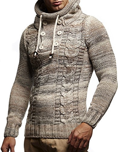 Leif Nelson Men's Knitted Sweater - Slim Pullover Sweaters for Men with Hoodie - color: Beige, size: XX-Large