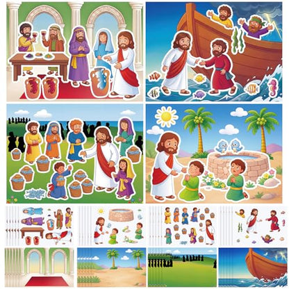 Marspark 24 Set Miracles of Jesus Bible Sticker Scene Craft, 4 Design - style: Miracles of Jesus