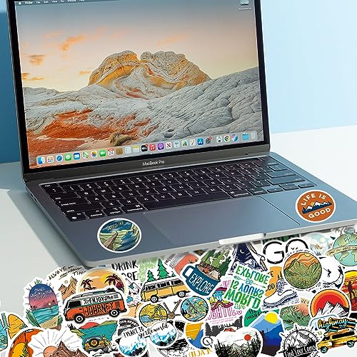 Outdoor Camping Hiking Adventure Stickers, 100pcs Waterproof Vinyl Travel Stickers for Water Bottle Laptop, Wilderness Nature Roadtrip Decals for Camper Bike Bumper Car Suitcase Luggage Skateboard - color: Green
