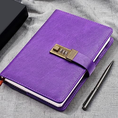 WEMATE Diary with Lock, A5 PU Leather Journal with Lock 240 Pages Purple - color: Purple