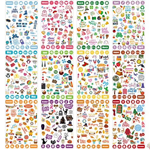 Chinco 24 Sheets 1100+ Monthly Holiday Calendar Planner Stickers