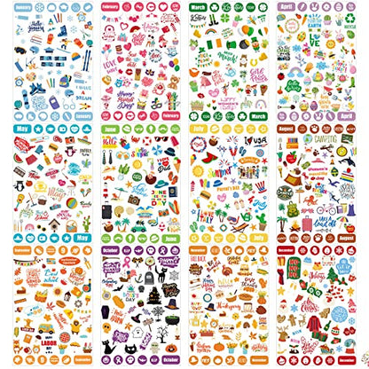 Chinco 24 Sheets 1100+ Monthly Holiday Calendar Planner Stickers