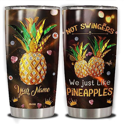 WAZONE Personalized Pineapple Tumbler 20oz 30oz Not Swingers We Just Like Pineapples With Lid Stainless Steel Vacuum Travel Mug Insulated Cup Novelty Funny Things Custom Gifts For Women Girl - color: Pineapple