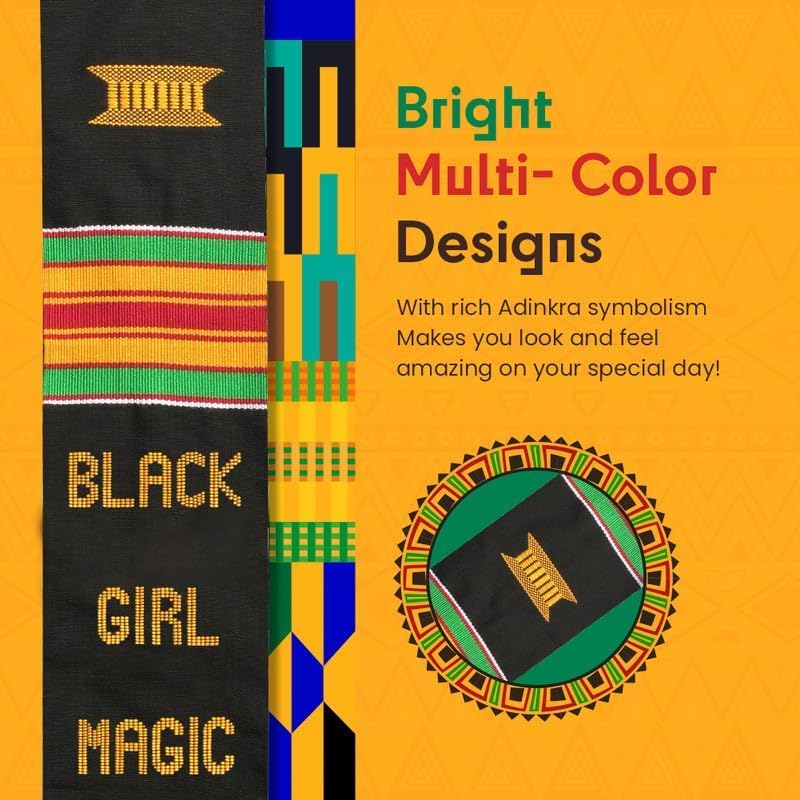 Kwabla's Kente Graduation Stole 2026 | Kente Stole Class of 2026 | Kente Graduation Sash 2026 - color: Black Girl Magic Graduation Stole 2026