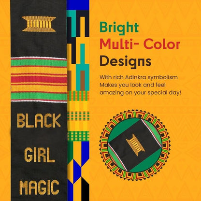 Kwabla's Kente Graduation Stole 2026 | Kente Stole Class of 2026 | Kente Graduation Sash 2026 - color: Black Girl Magic Graduation Stole 2026