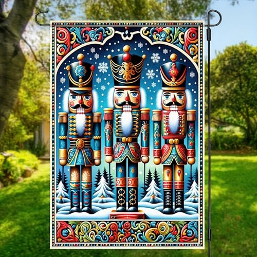 BlissYard Christmas Nutcracker Soldiers Garden Flag 12x18 Inch Polyester - color: Nutcracker Soldier Three
