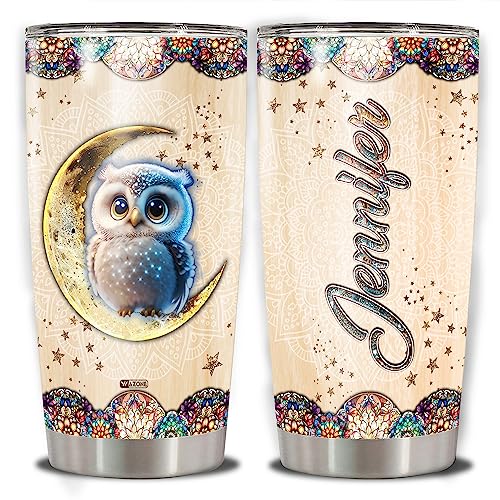 WAZONE Personalized Owl Insulated Tumbler Cup With Name Mandala Style 20oz 30oz Stainless Steel Travel Mug Gifts Christmas Birthday for Women Girl Animal Lovers Daughter Best Friends Sister - color: Owl