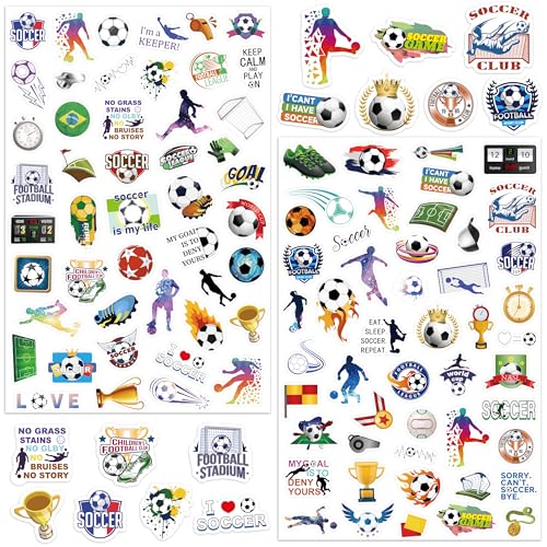 LINAYE 24 Sheets Soccer Stickers 1160 PCS Waterproof Self Adhesive Soccer Party Favors Supplies Team Rewards Gifts for Kids Adults - style: Soccer 24 Sheets
