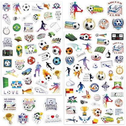 LINAYE 24 Sheets Soccer Stickers 1160 PCS Waterproof Self Adhesive Soccer Party Favors Supplies Team Rewards Gifts for Kids Adults - style: Soccer 24 Sheets