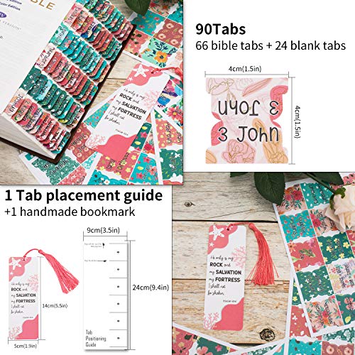 Teal Bible Tabs with Large Print for Women and Girl, 90 Bible Index tabs in Total, 66 tabs for Old and new Testament, Additional 24 Blank tabs (Teal) - color: Teal