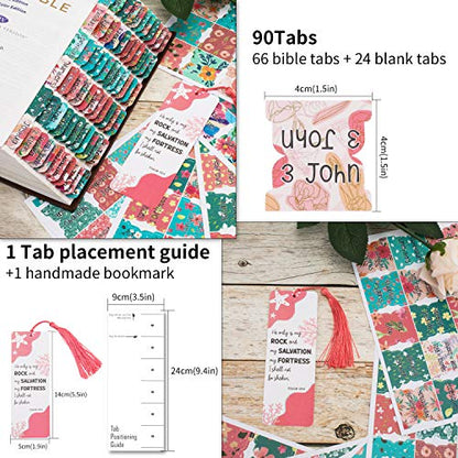 Teal Bible Tabs with Large Print for Women and Girl, 90 Bible Index tabs in Total, 66 tabs for Old and new Testament, Additional 24 Blank tabs (Teal) - color: Teal