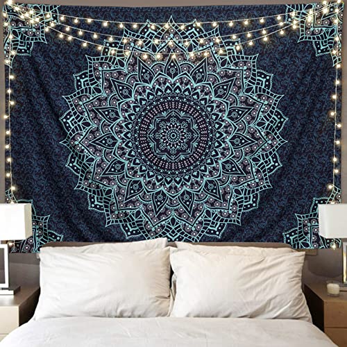 Black Blue Mandala Tapestry Wall Hanging Vintage Tapestries Aesthetic Hippie Wall Decor Bohemian Wall Art Boho Home Decoration for Bedroom,Living Room,Dorm - color: Mandala Tapestry-4, size: 59"L x 51"W