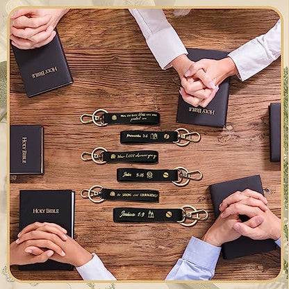 Jeyiour 20 Pcs Christian Keychains Bible Key Chain Bulk - color: Black Gold