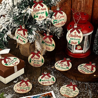 Soaoo 36 Pcs Christmas Nativity Ornaments, Winter Wood Tree Decor, Chic - style: Chic