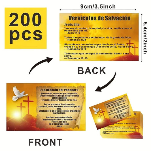 “200 Pcs Christian Bible Verse Cards, Spanish Prayer & Evangelism Cards for Gifts and Religious Events