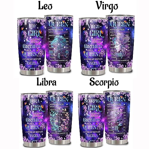 WAZONE Personalized Queen Tumbler Customized Zodiac Cup With Name Purple Galaxy Butterfly Flower Travel Mug 20oz 30oz Astrological Sign Aries Gemini Cancer Leo Virgo Libra Taurus Scorpio - color: Zodiac