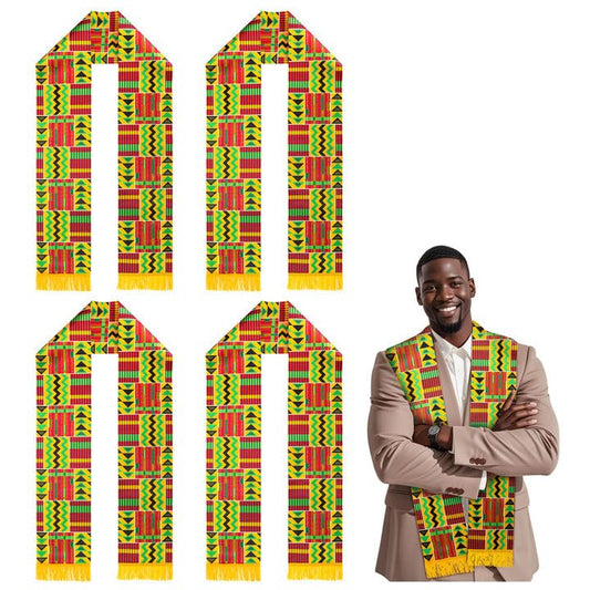 Wehhbtye 4 Pcs Kente Stole Sash, 76'' X 7'' African Pattern Sash Scarf, African Print Kente Clothing Accessory for Black History Month Kwanzaa Celebration Graduation Choir