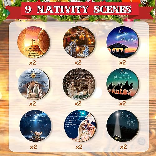 18 Pcs Nativity Scene Christmas Ornament - Wooden Jesus 3.15 Inch Holy Night The Birth of Jesus - Religious Christian Keepsake Gift for Christmas Tree Decor