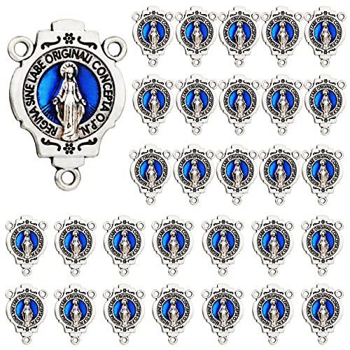 COTTVOTT St Benedict,Our Lady of Guadalupe Medal for DIY Jewelry Making,Virgin Mary Christ Jesus Rosary Center Connection Part - color: 30pcs-Blue Virgin Mary Medal