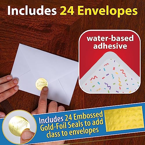 24 Pack Unique Gold Foil Birthday Cards with Envelopes & Stickers | 4x6 Inches Blank Happy Birthday Cards Assortment in Bulk for Family, Kids, Friends, Work & Office Celebrations. - size: 4x6 inches