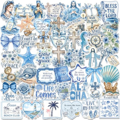 Prayer Board Stickers Supplies - 50 Pcs Blue Ocean Beachy Kit - color: Blue Beachy