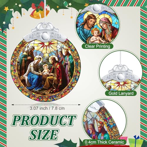 Thyle 12 Pack Nativity Ornaments for Christmas Tree Bulk Christian Nativity Scene Decorations 3" Religious Jesus Gifts for Women Men Window Tree Acrylic Hanging Decor (Retro Style) - style: Retro Style