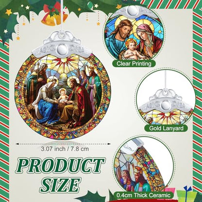 Thyle 12 Pack Nativity Ornaments for Christmas Tree Bulk Christian Nativity Scene Decorations 3" Religious Jesus Gifts for Women Men Window Tree Acrylic Hanging Decor (Retro Style) - style: Retro Style