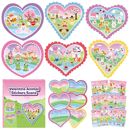 CY2SIDE Valentines Heart Stickers Scene - 12 Sets of Valentine’s Day Fun Animal Pig Frog Sticker for School Activities DIY Party Supplies for Classmates Classroom Exchange Gifts - style: Valentines heart