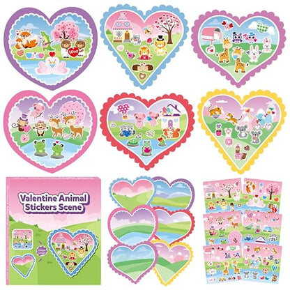 CY2SIDE Valentines Heart Stickers Scene - 12 Sets of Valentine’s Day Fun Animal Pig Frog Sticker for School Activities DIY Party Supplies for Classmates Classroom Exchange Gifts - style: Valentines heart
