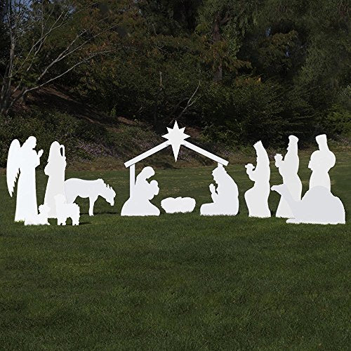 Complete Nativity Scene - 12 Weatherproof Nativity Set Figures for Outdoor Christmas Decoration - Easy to Assemble & Store - Large, White - color: White, style: Large