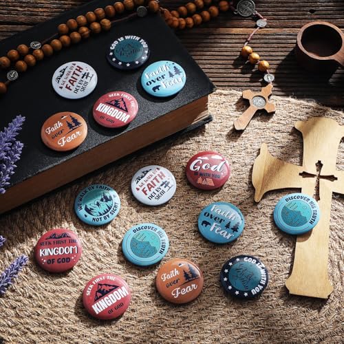 Giegxin 48 Pcs Christian Pins Bulk Mini Faith Adventure Buttons Religious Jesus Bible Buttons Inspirational Rewards Book Lover Gifts for Backpacks Birthday Vbs Party Favor