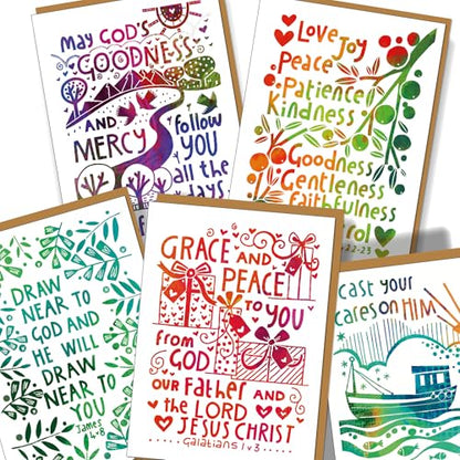 Christian Greeting Cards with Scripture, Pack of 9, Blank with Envelopes - color: Multicolored / CH438