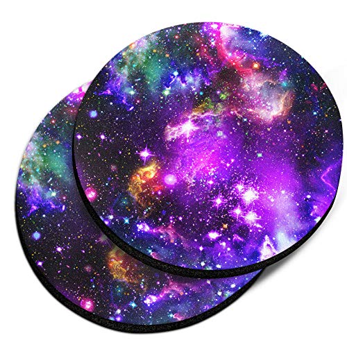 , Purple Marvel Nebula Galaxy Design Absorbent ROUND Fabric Felt Neoprene Car Coasters for Drinks, 2pcs Set - color: Purple Marvel Nebula Galaxy
