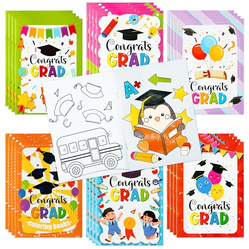 Kindergarten Graduation Coloring Books - 24Pcs Congrats Grad DIY Color-in Pages Books for Kids Bulk Pre-kindergarten Activity Books Mini Coloring Book Party Favors Graduation Classroom Gifts - style: Graduation