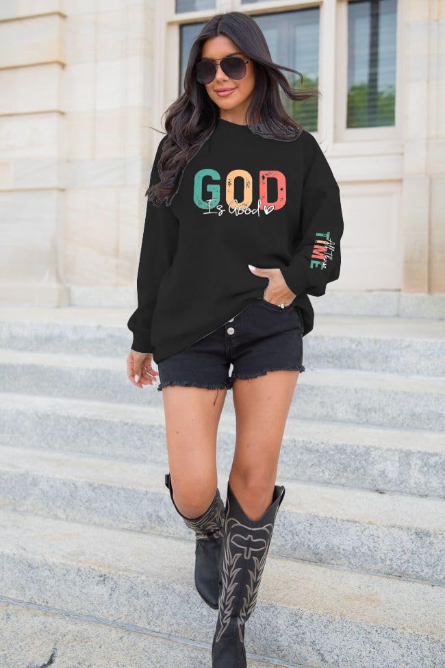 God is Good Sweatshirt Christian Shirts for Women Oversized Jesus Religious Pullover Bible Verse Inspirational Tops - color: Black, size: XX-Large