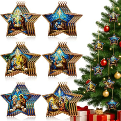 Halloscume 24 Pcs Christmas Nativity Scene Ornaments Bulk, Star Shape - style: Star Style