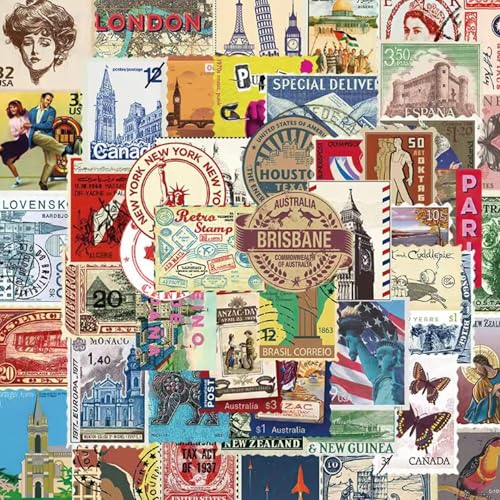 Vintage Travel Postage Stamp Stickers - World Landmarks USA Australia Brazil Waterproof Vinyl Stickers for Journal Planner Laptop Scrapbooking - color: Wanderlust Stickers, style: Art Deco