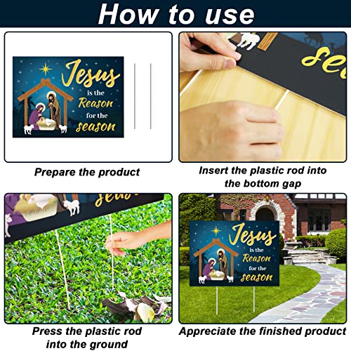 Jesus Is The Reason for The Season Yard Sign Christmas Outdoor Decorations Christmas Holiday Yard Lawn Sign with 2 Sticks Nativity Decoration for Church Home Businesses Stores Parties 19 x 14 Inch