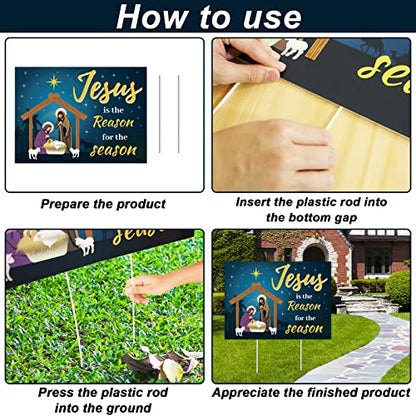 Jesus Is The Reason for The Season Yard Sign Christmas Outdoor Decorations Christmas Holiday Yard Lawn Sign with 2 Sticks Nativity Decoration for Church Home Businesses Stores Parties 19 x 14 Inch
