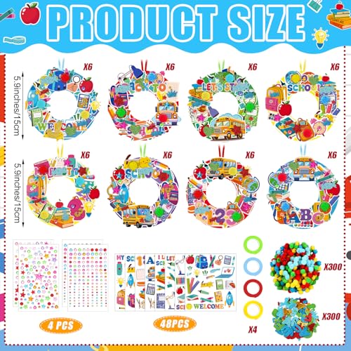 Hollowfly 48 Sets Back to School Crafts Kits, DIY Wreath with Stickers - style: First Day of School