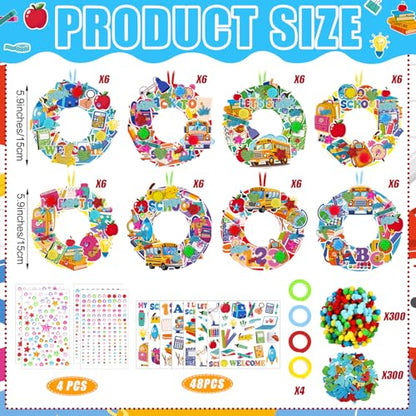 Hollowfly 48 Sets Back to School Crafts Kits, DIY Wreath with Stickers - style: First Day of School