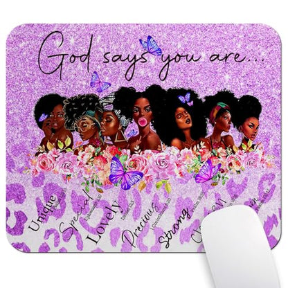 African American God Says You are Mouse Pad, Purple Glitter Cute Desk Mat - color: Pink Grey